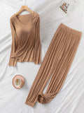 Momentlover V-Neck Solid Color Long Sleeve&Pants Pajamas Sets