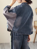 Momentlover Contrast Color Fringed Split-Joint Long Sleeves Printed Outwear + Harem Pants  Two Pieces Set