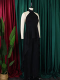 Momentlover Solid Color Lacy Backless Loose High-low Halter-Neck Suits