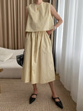 Momentlover Solid Color Loose Round-Neck Vest + High Waisted  Skirt Two Pieces Set
