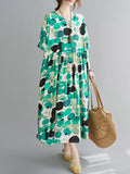 Momentlover Cotton Blend Round-Neck Polka-Dot Maxi Dress