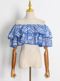 Momentlover Embroidered  Hollow Off-The-Shoulder Shirt Top + Mermaid Skirt Two Pieces Set