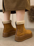 Momentlover Velvet Split-Joint Round-Toe Platform Shoes Boots