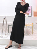 Momentlover Simple Modal Solid Color Round-Neck Long Sleeves Midi Dress