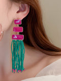 Momentlover Tasseled Geometric Drop Earrings