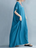 Momentlover Casual Artistic Retro Striped V-Neck Short Sleeves Maxi Dress