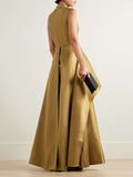 Momentlover Sleeveless Wrap Falbala Layered Solid Color Zipper Round-Neck Jumpsuits