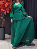 Momentlover Wrap Chains Solid Color Shirts Tops&Skirts Two Pieces Set