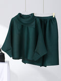 Momentlover Simple Loose Long Sleeves Pleated Solid Color High-Neck T-Shirt Top&Wide Legs Pants Two Pieces Set