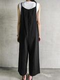 Momentlover Black&Khaki Casual Spaghetti-Neck Loose Wide-Leg Overalls