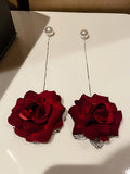 Momentlover Vintage Red Rose Floral Pearl Earrings Accessories