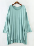 Momentlover Solid Color Modal Plus Size High-Low Long Sleeve Pajamas Dress