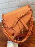 Momentlover Urban Split-Joint Solid Color PU Shoulder Bag Saddle Bag