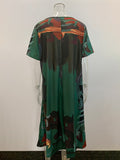 Momentlover Printed Short Sleeves Loose Round-Neck Midi Dresses