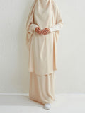 Momentlover Muslim Batwing Sleeves Long Sleeves Solid Color High Neck Shirts Top + Skirts Bottom Two Pieces Set
