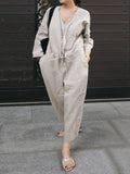 Momentlover Casual Linen V-neck Jumpsuit