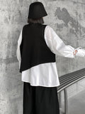 Momentlover Original Loose Lace-Up Hollow Sleeve Blouse+Black Vest+Wide Leg Pants Culotte Three Pieces Set