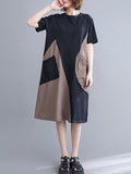 Momentlover Original Loose Split-Joint Contrast Color Midi Dress