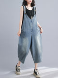 Momentlover Buttoned Loose Cropped Denim Overalls