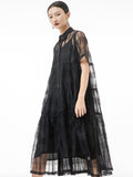 Momentlover Original Solid Color Hollow See-Through Thin Midi Dress