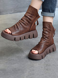 Momentlover Urban Black Brown Zipper Hollow Platform Shoes