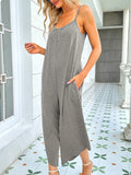 Momentlover Solid Color Pleated Backless Straight Leg Sleeveless Jumpsuits