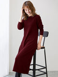Momentlover Simple Solid Color Round-Neck A-Line Midi Dress