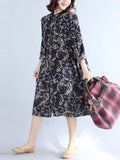 Momentlover Loose Flower Printed Comfortable Midi Dress