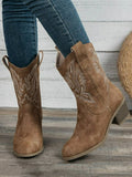 Momentlover Split-Joint Round-Toe Embroidered Pumps Boots