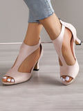 Momentlover Zipper Peep Toe Pumps Sandals