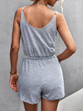 Momentlover Solid Color Pockets Drawstring Sleeveless Loose V-Neck Rompers