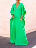 Momentlover Batwing Sleeves Loose Solid Color Split-Side V-Neck Maxi Dresses