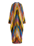 Momentlover Long Sleeves Loose Contrast Color Split-Side V-Neck Maxi Dresses