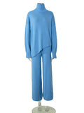 Momentlover Casual Solid Color Irregularity High-Neck Sweater& Wide Leg Pants Suits