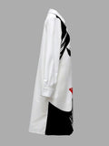 Momentlover Long Sleeves Loose Buttoned Figure Printed Lapel Collar Midi Dresses