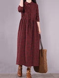 Momentlover Original Lapel Frenum Floral Printed Midi Dress