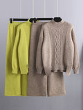 Momentlover Urban Loose Split-Side Half Turtleneck Sweater Tops& Wide Leg Pants Two Pieces Set