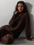 Momentlover Casual Solid Color Irregularity High-Neck Sweater& Wide Leg Pants Suits
