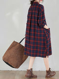 Momentlover Original Plaid Lapel Shirt Dress