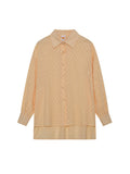 Momentlover Solid Color High-Low Long Sleeves Buttoned Jacquard Lapel Shirts Top +Shorts Bottom Two Pieces Set