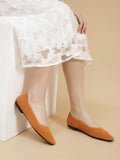 Momentlover V-Cut Square-Toe Split-Joint Solid Color Flat Shoes