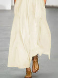Momentlover Loose Short Sleeves Flower-Embellished Split-Joint Round-Neck Maxi Dresses