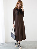 Momentlover Simple Solid Color Round-Neck A-Line Midi Dress