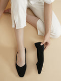 Momentlover V-Cut Square-Toe Split-Joint Solid Color Flat Shoes
