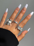 Momentlover Solid Color Geometric Three Pieces Rings Accessories
