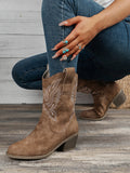 Momentlover Split-Joint Round-Toe Embroidered Pumps Boots