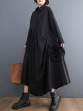 Momentlover Urban Floral Applique Pleated Long Sleeves Shirt Dress Midi Dress
