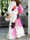 Momentlover Printed Wide Leg Loose V-neck Jumpsuits