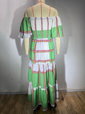 Momentlover Pleated Falbala Elasticity Loose Off-The-Shoulder Maxi Dresses