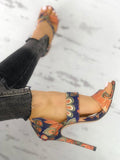 Momentlover Printed Open Toe Pumps Sandals
